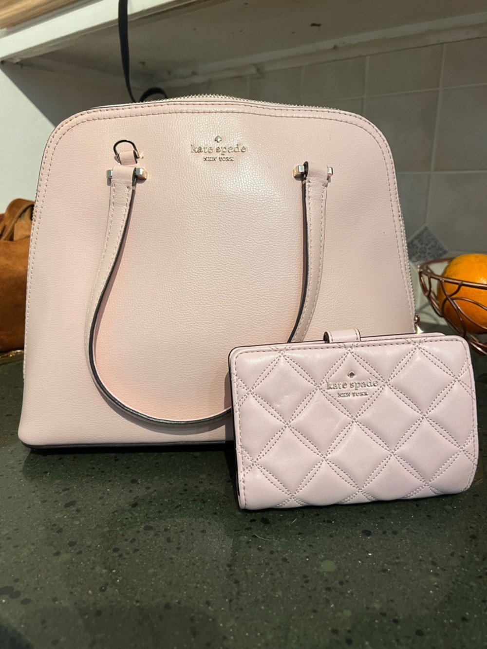 kate spade Pale Pink Structured Satchel with Quilted Wallet